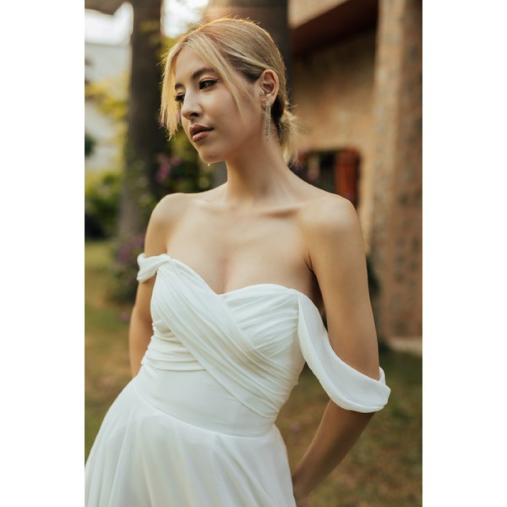 Berissima Bride Lotus Drapeli Düşük Kol Şifon Nikah Elbisesi Elbise Fiyatı