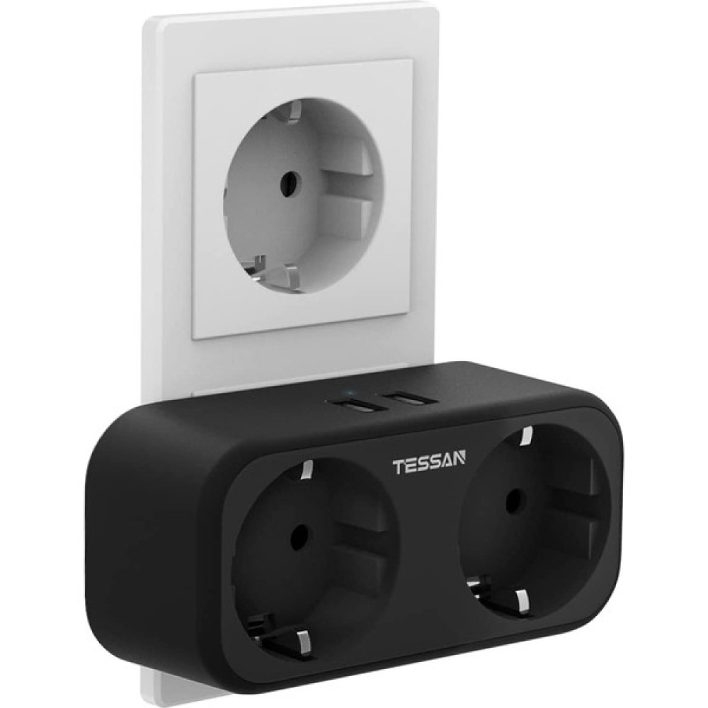 Berlin Shop Tessan Hırsız Fişleri Siyah, Çift USB ve 2 Ac Çıkışlı 4'ü 1 Arada Çoklu Soket, Telefonla Uyumlu Duvar USB Fişi, Ped, Mutfak, Ev, Ofis, ... Prizler Fiyatı