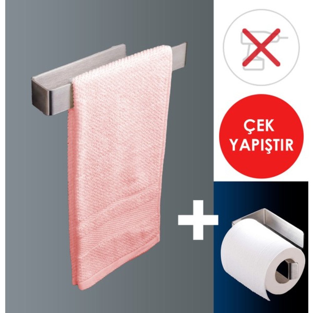 Bermega Inox Paslanmaz Çelik Havluluk ve Selpaklık, Ikili Takım Banyo Aksesuarı, Yapışkanlı - Gümüş Banyo Askılık Fiyatı