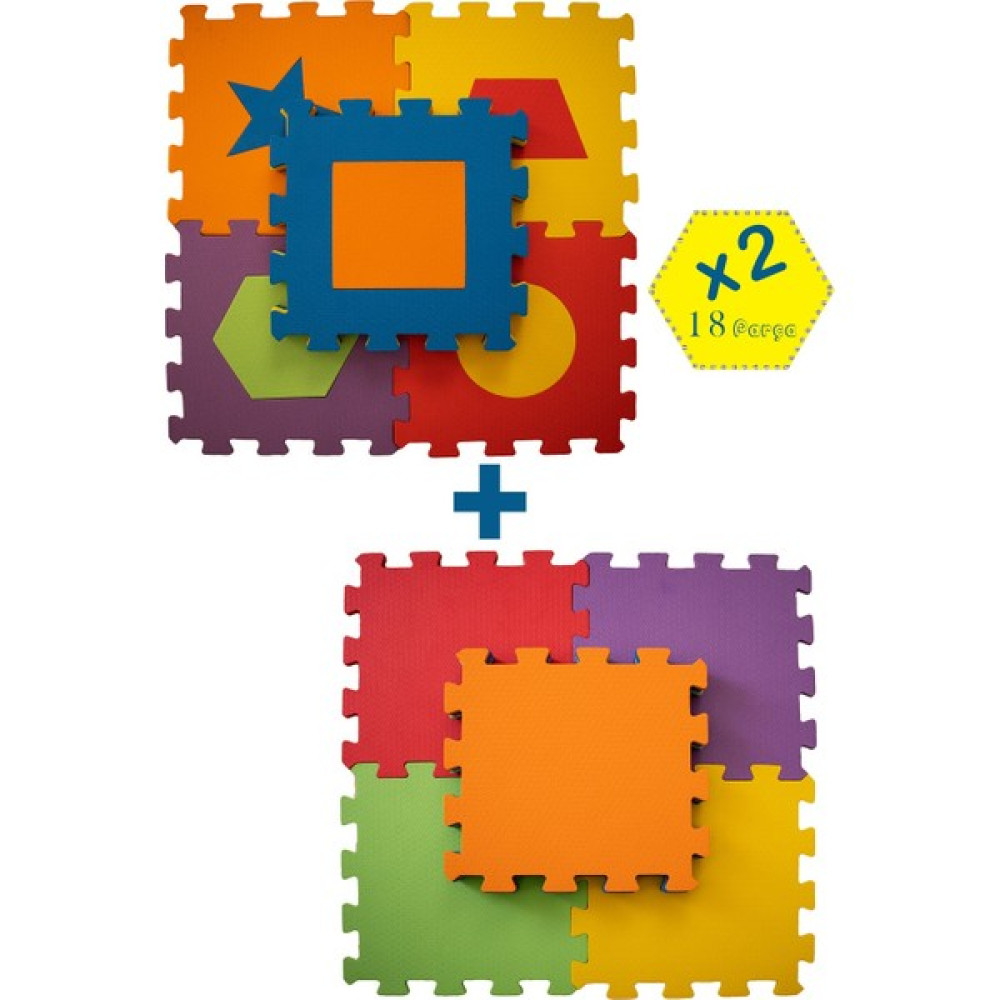 Bermody 18 Parça Geometrik Şekiller ve Desensiz Eğitici Evamat Puzzle Yer Karosu ve Oyuncak - Renkli - 33 x 33 cm Oyuncak Fiyatı