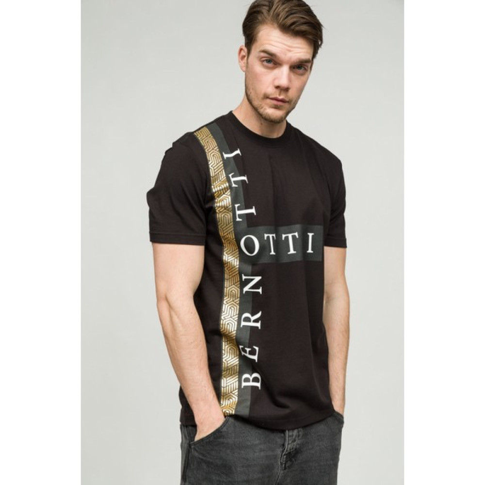 Bernotti79 Sıfır Yaka T-Shirt Siyah Varak Emprime Baskı Erkek Erkek T-shirt Fiyatı