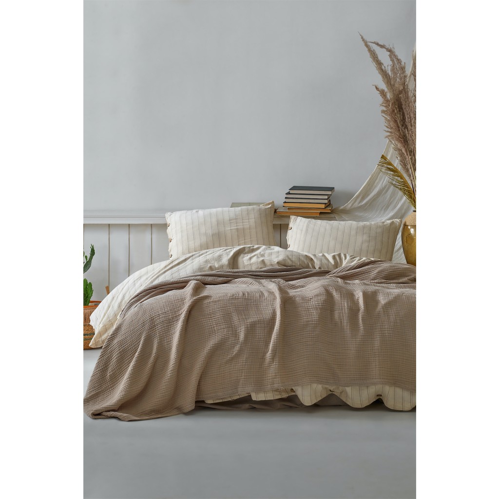 Berolige 4 Kat Müslin Pamuklu Battal Pike - Yatak Örtüsü - Yastıksız Cappucino - Açık Kahverengi - 220 x 230 cm Yastık Kılıfı Fiyatı