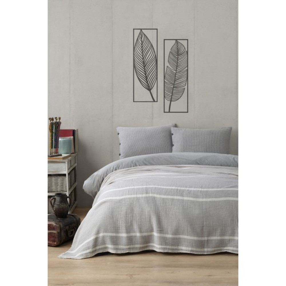 Berolige Bloom "s" 3 Kat Müslin 100% Pamuklu Iplik Boya Battal Pike - 220 x 230 cm - Antrasit Yatak Örtüsü Fiyatı