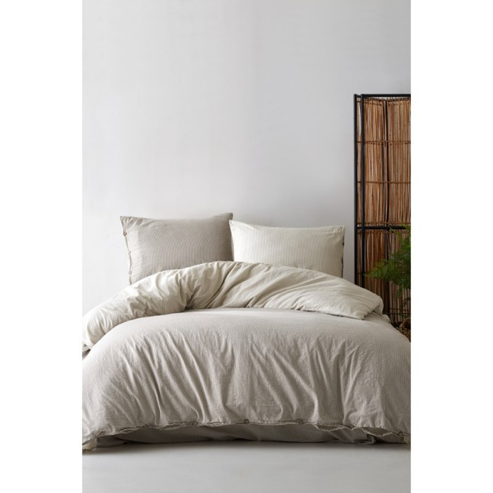 Berolige Cottage  Pamuklu Çift Kişilik  Çizgili Nevresim Takımı Kahverengi - Bej - 200 x 220  cm Nevresim Takımı Fiyatı