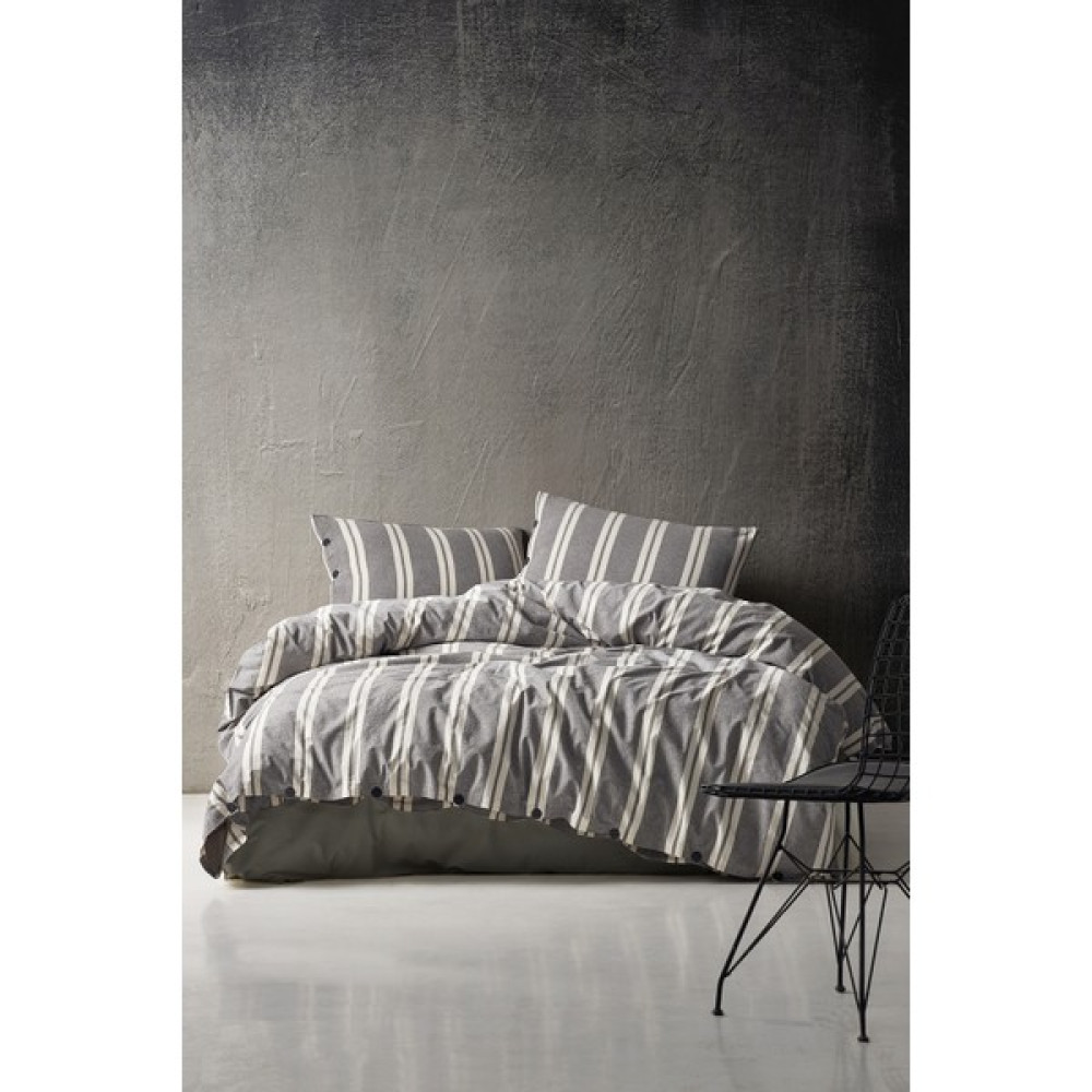 Berolige Heritage 100% Pamuklu Çift Kişilik Yıkamalı Iplik Boya Çizgili Nevresim Takımı Antrasit - 200 x 220 cm - Gri Nevresim Takımı Fiyatı