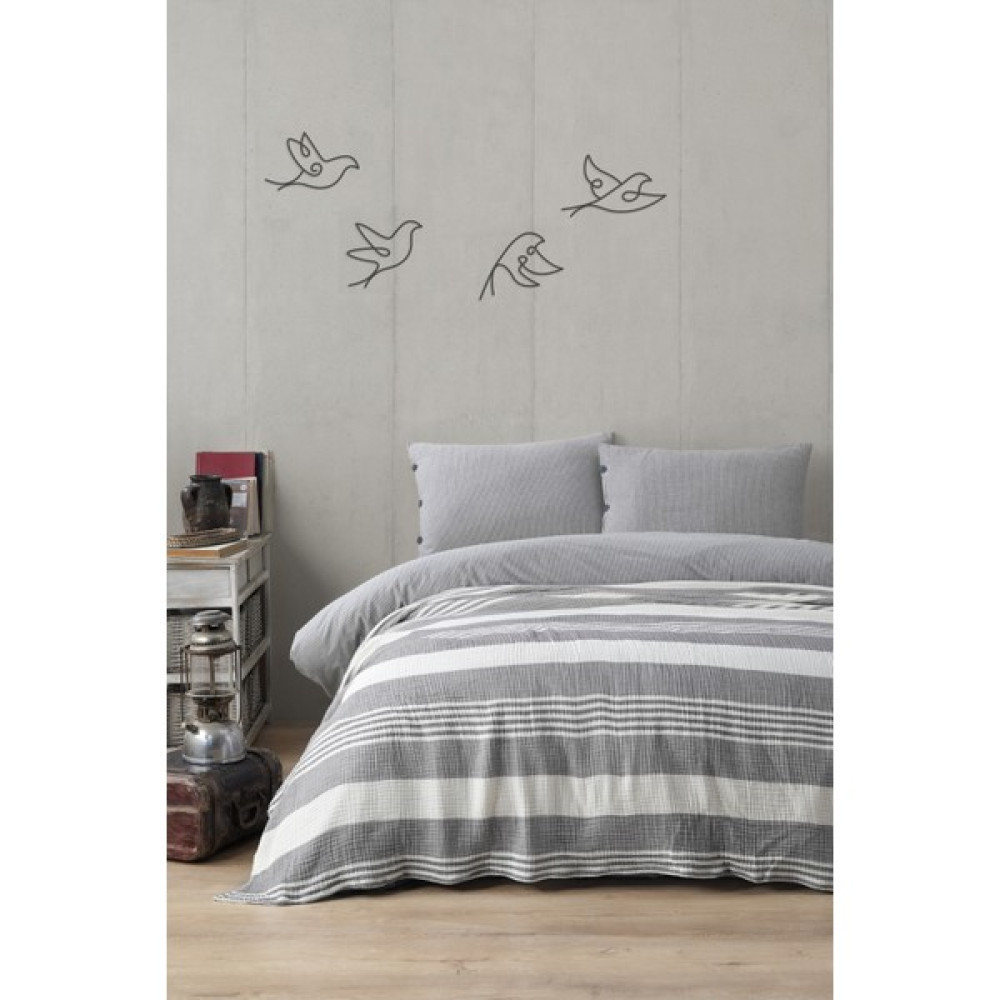 Berolige Leo "s" 3 Kat Müslin 100% Pamuklu Iplik Boya Battal Pike - 220 x 230 cm - Antrasit Yatak Örtüsü Fiyatı