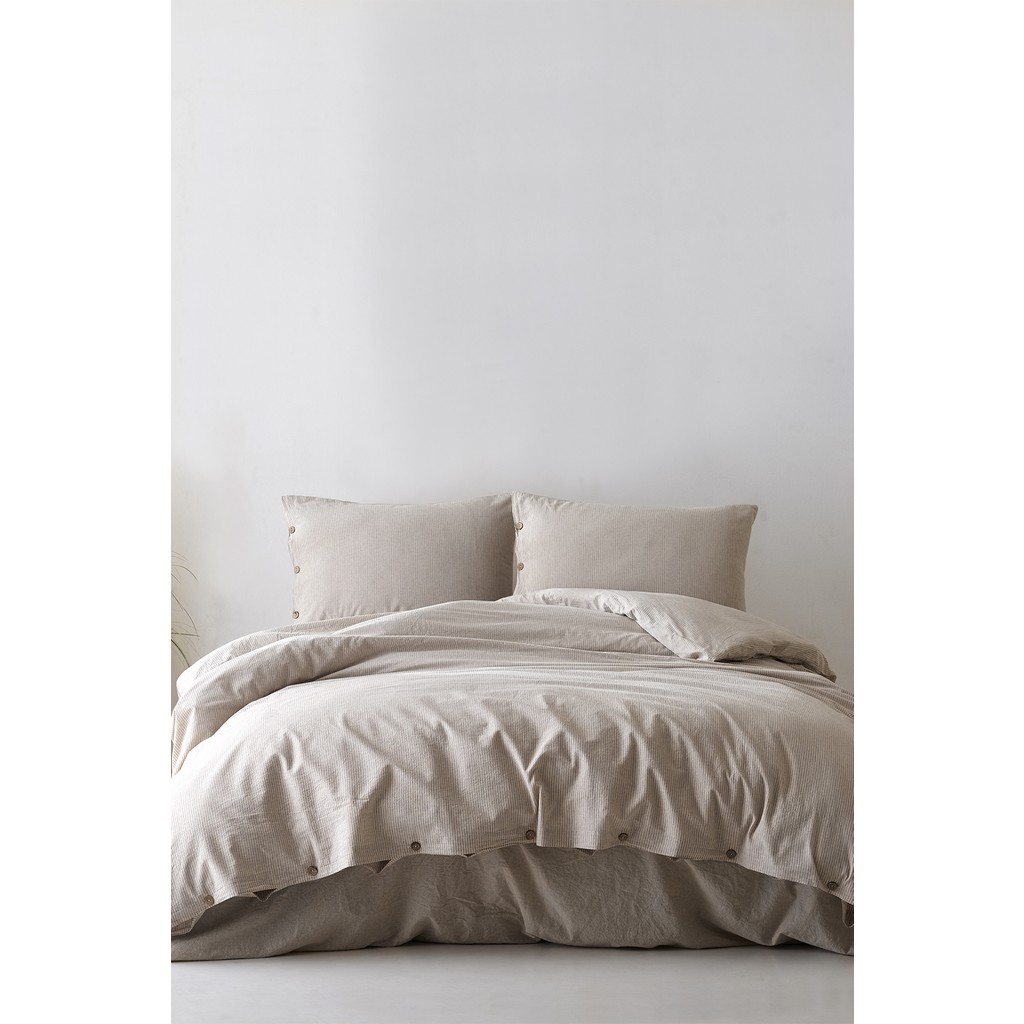 Berolige Shirt Pamuklu Tek Kişilik Çizgili Nevresim Takımı Kahverengi - Bej - 160 x 220 cm Nevresim Takımı Fiyatı