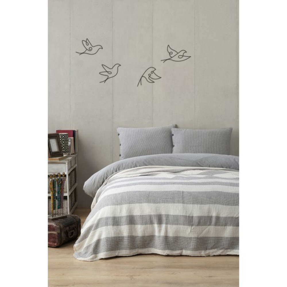 Berolige Waves "s" 3 Kat Müslin 100% Pamuklu Iplik Boya Battal Pike - 220 x 230 cm - Antrasit Yatak Örtüsü Fiyatı
