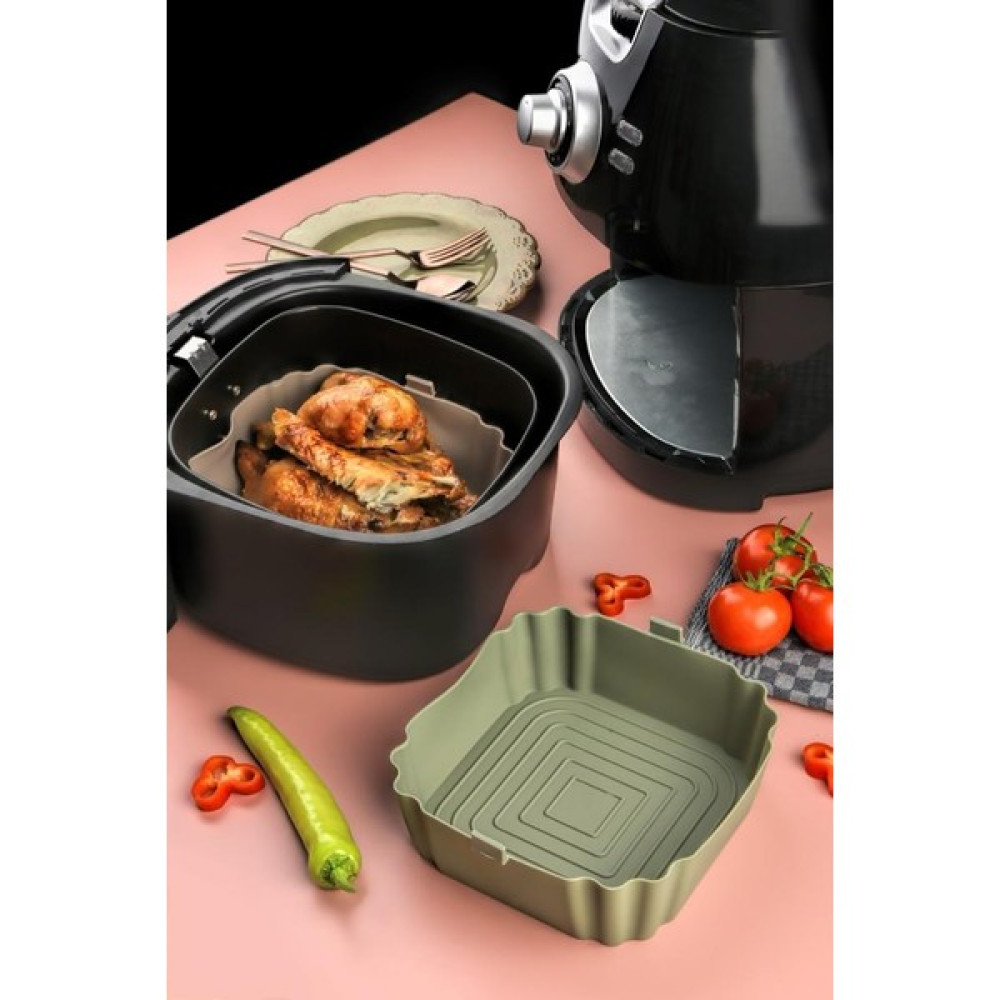 Bersa Chef Silikon Airfry Pişirme Kabı Tüm Airfryerlara Uyumlu % 100 Bpa Içermez Airfryer Pişirme Kağıdı - Antrasit - Yeşil Kek Kalıpları Fiyatı