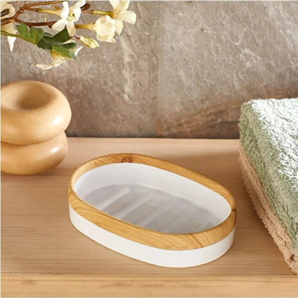 Bersachef Limpia Bambu Görünümlü Katı Sabunluk - Beyaz Banyo Aksesuarları Fiyatı