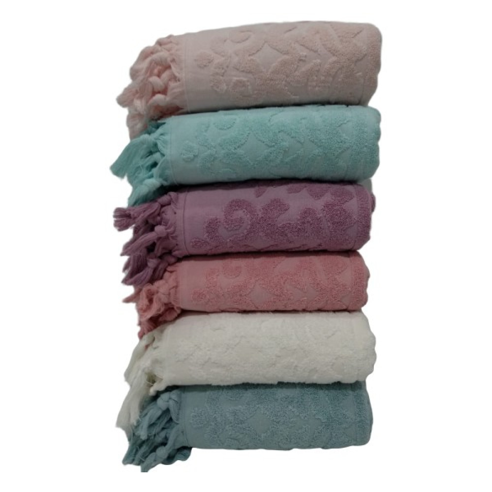 Bersay Otantik Jakarlı Saçaklı El Havlusu 6'lı Set - 50 x 90 cm - Renkli El / Yüz Havlusu Fiyatı