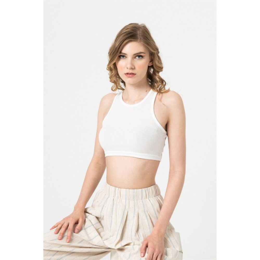Berse Butik Beyaz Kaşkorse Askılı Crop Bayan T-shirt Fiyatı