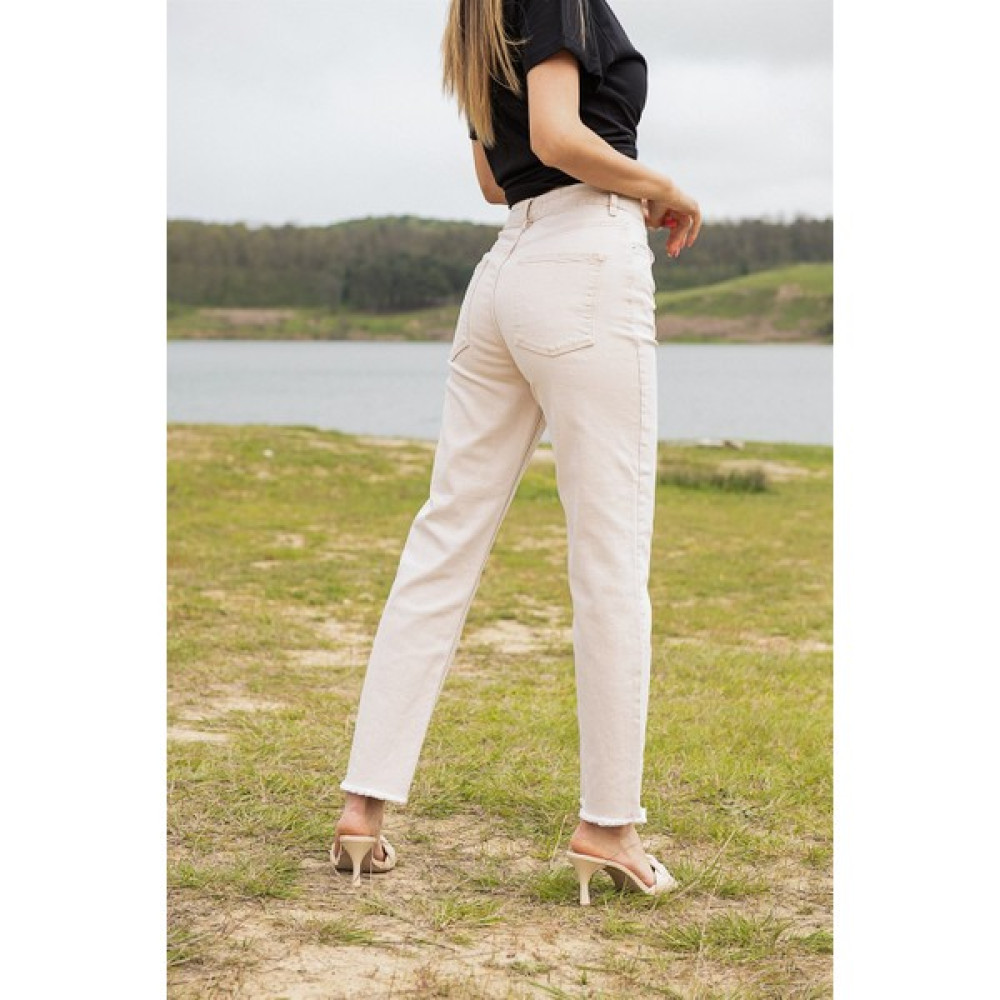 Berse Butik Ekru Püsküllü Paça Detaylı Jean Bayan Jeans / Kot Pantolon Fiyatı