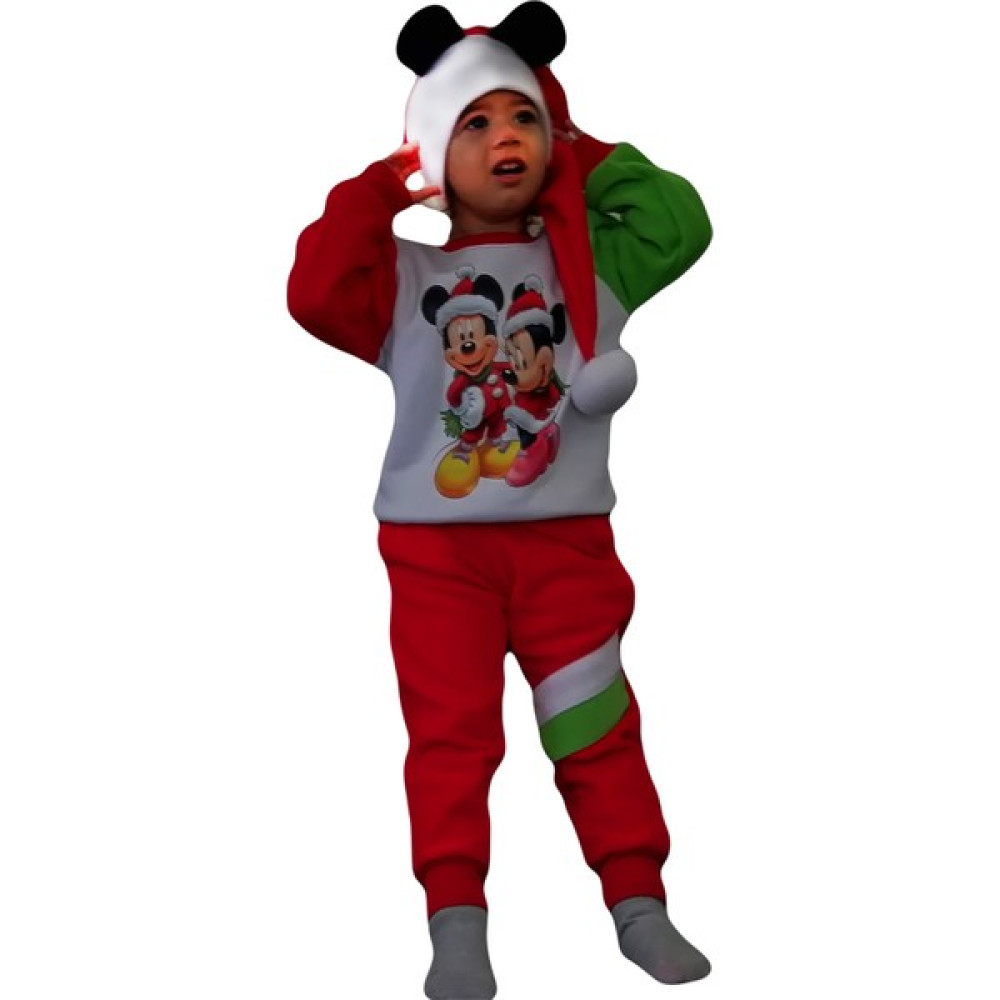 Berselüx Mini Miki Fare Noelbaba Baskılı Polar Unisex Kız-Erkek Çocuk Eşofman Takımı. 3'lü Set. 1-8 Yaş. Kız Çocuk Eşofman Fiyatı