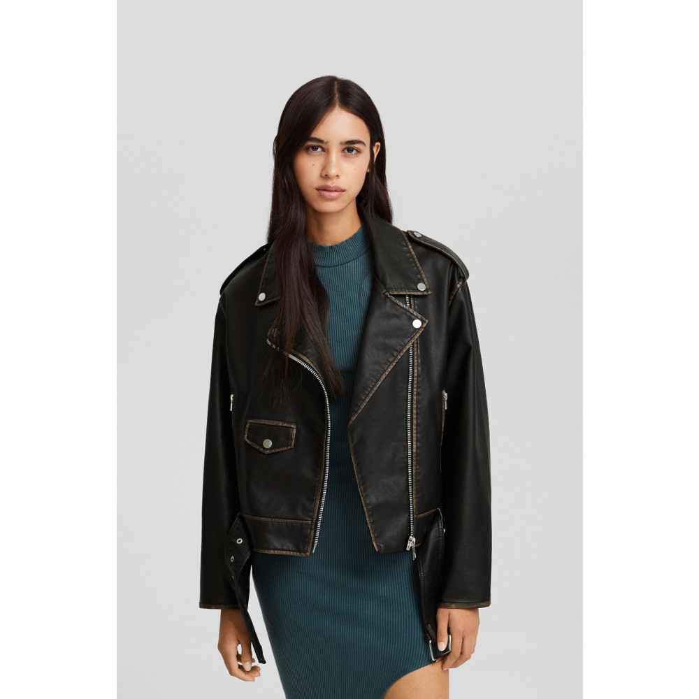 Bershka Distressed Detaylı Suni Deri Biker Ceket S Beden Bayan Ceket Fiyatı