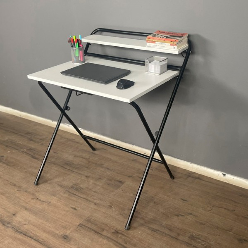 Berta Concept 2 Raflı Katlanır Çalışma Masası - 77cm x 63cm - Beyaz Çalışma Masası Fiyatı