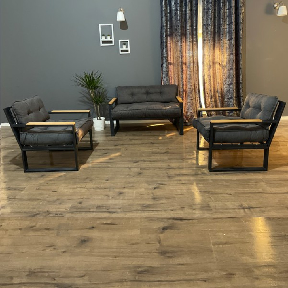 Berta Concept Pugna 2 + 1 + 1 Bahçe Balkon Teras Takımı Ahşap Detaylı - Füme Bahçe Mobilyası Takımı Fiyatı
