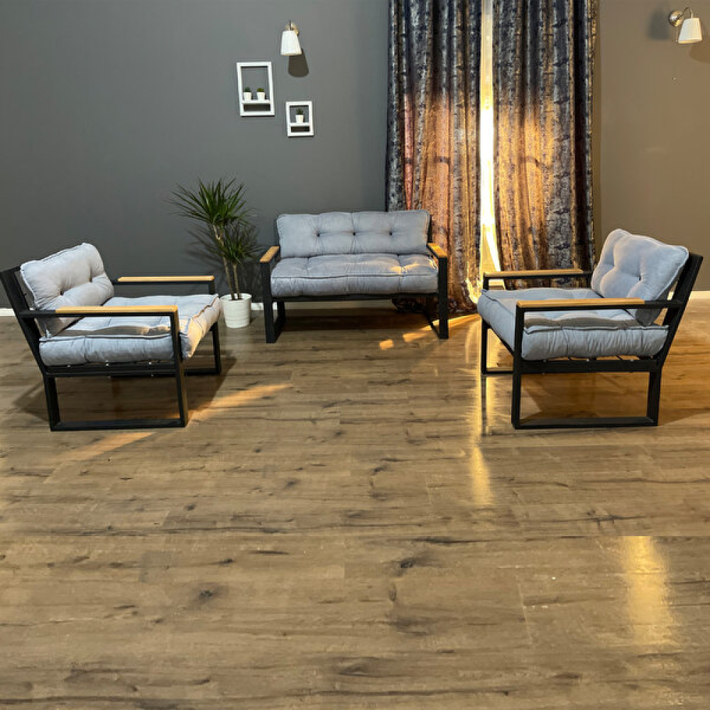 Berta Concept Pugna 2 + 1 + 1 Bahçe Balkon Teras Takımı Ahşap Detaylı - Gri Bahçe Mobilyası Takımı Fiyatı