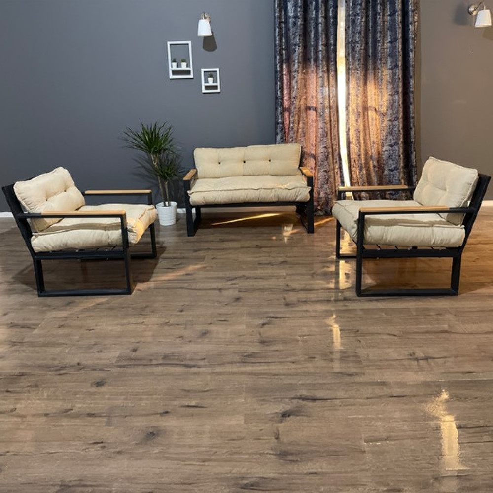Berta Concept Pugna 2 + 1 + 1 Bahçe Balkon Teras Takımı Ahşap Detaylı - Krem Bahçe Mobilyası Takımı Fiyatı