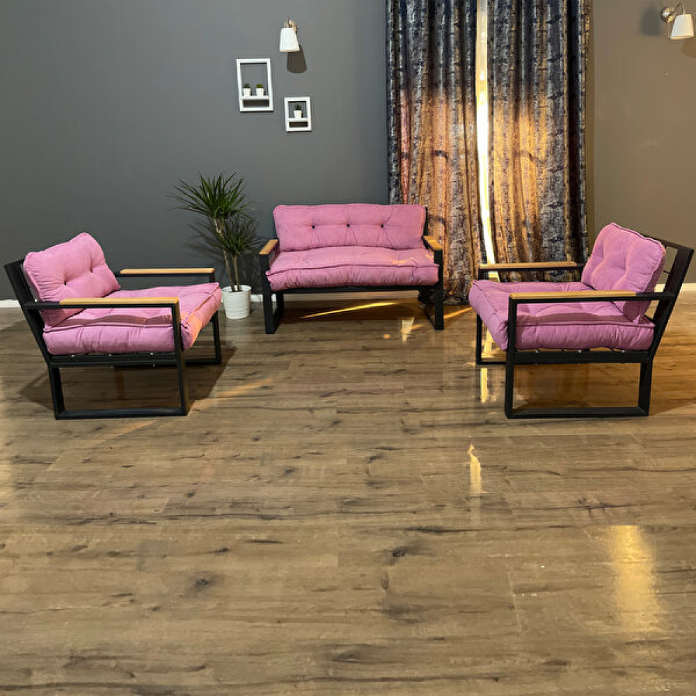 Berta Concept Pugna 2 + 1 + 1 Bahçe Balkon Teras Takımı Ahşap Detaylı - Pembe Bahçe Mobilyası Takımı Fiyatı