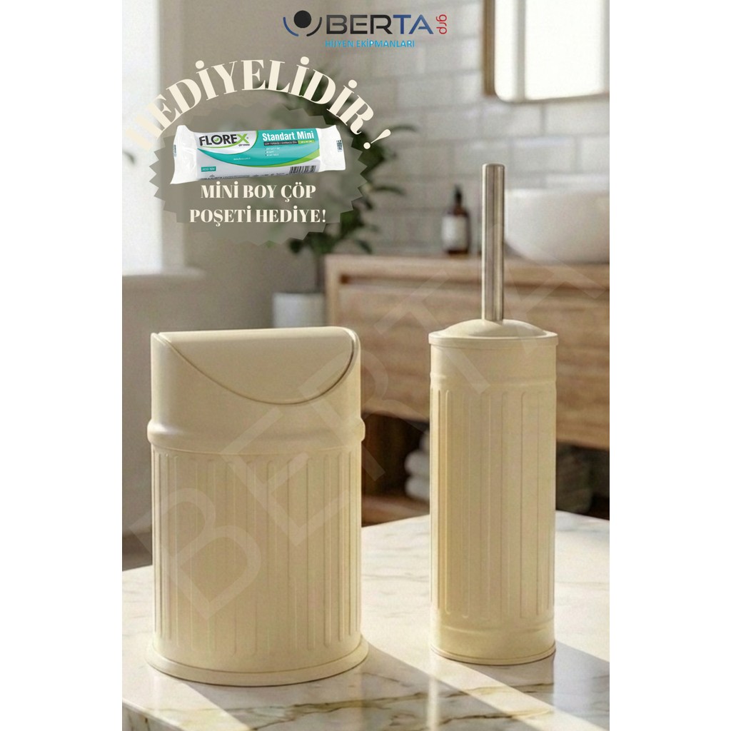 Berta Hijyen Vintage Ikili Banyo Seti Pratik Siyah Çöp Kovası 3lt Tuvalet Fırçası Lüks Model - Çöp Poşeti Hediye! - Krem SSD / Solid State Drive Fiyatı