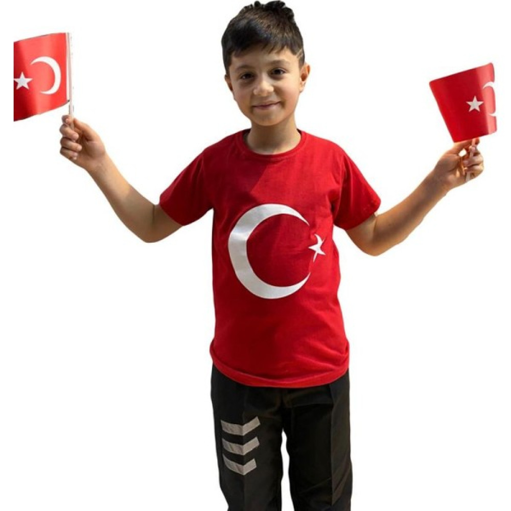 Bertuğ İş Elbiseleri Ay Yıldız Baskılı Çocuk Tişört Erkek Çocuk T-shirt Fiyatı