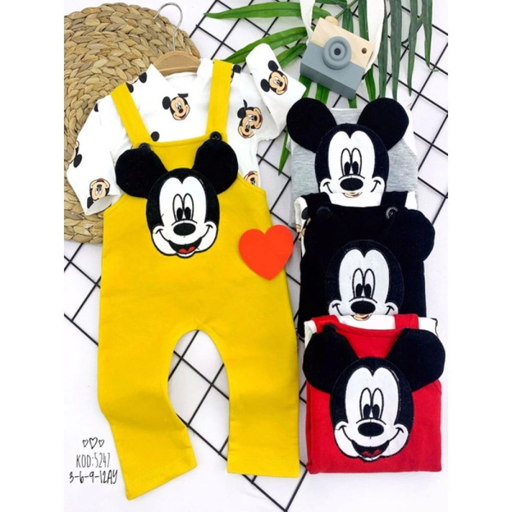 Beruflic Mickey Figürlü Uzun Kollu Baskılı Sweatli 2li Kız Erkek Bebek Salopet Takımı Siyah Bebek Giysi Takım Fiyatı