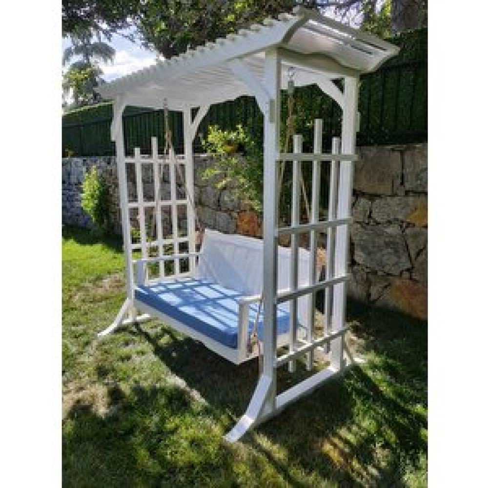BERZBUĞ Berzbuğ Kolay Kurulum Eskitme Beyaz Ahşap Pergole Salıncak 140*50*10 Cm Minderli Bahçe Salıncağı Fiyatı