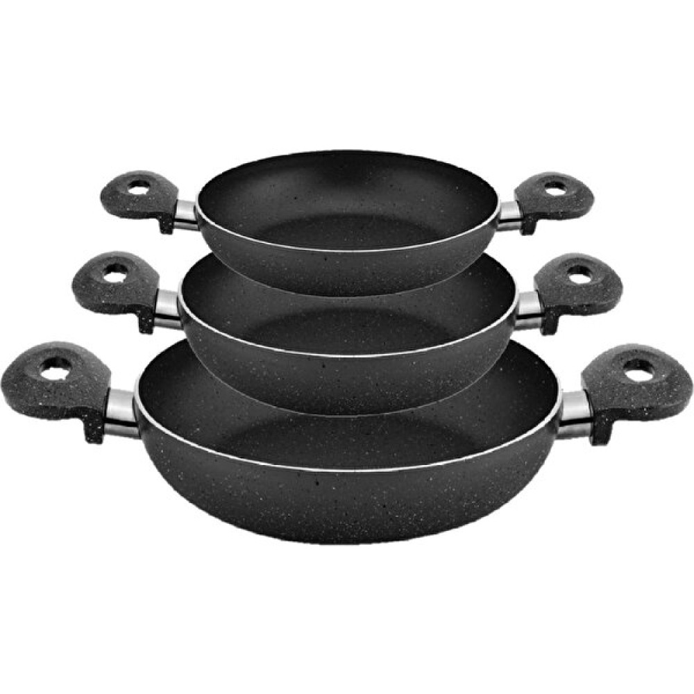 Besa 18-20-22cm Çift Kulp Siyah Granit 3 Lü Omlet/Sahan Tava Seti - sahan seti Tavalar Fiyatı