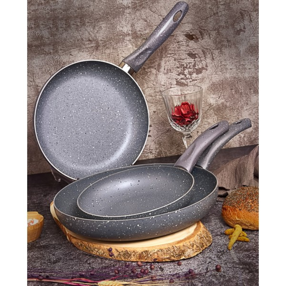 Besa 3'lü Granit Tava Seti - 20 - 24 - 28 cm - Gri Tavalar Fiyatı