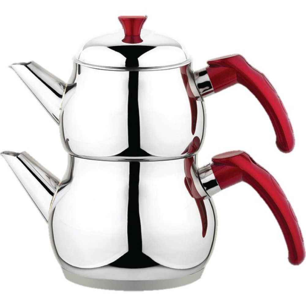 Besa Çelik Çaydanlık Kırmızı Kulp Mini Boy Süzgeçli Demlik Çay / Çaydanlık Setleri Fiyatı
