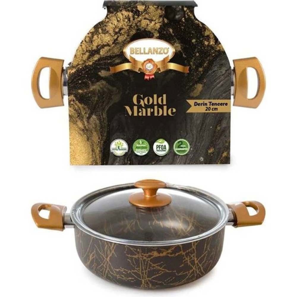 Besa Derin Tencere 20CM Gold Desenli Cam Kapaklı Tencere / Tava Setleri Fiyatı