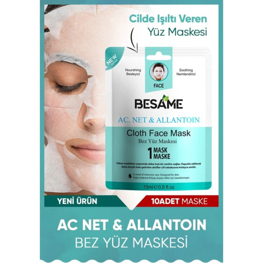 Besame Ac.net & Allantoin Nem Bombası Kağıt Yüz Maskesi 10'lu Paket Maskeler Fiyatı