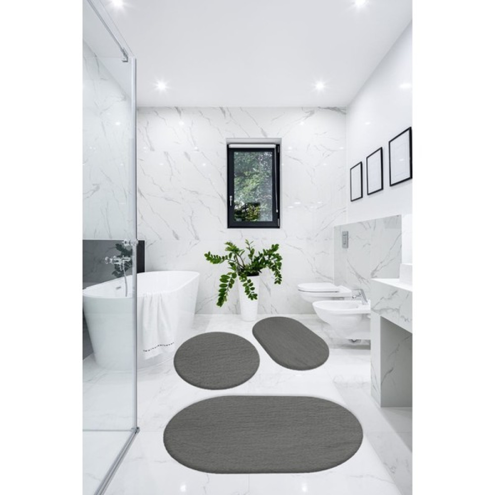 Besely 3'lü Banyo Halısı Paspası Peluş Klozet Takımı-Koyu Gri 60X90(ELİPS)-50X60(ELİPS)-60X60(YVRLK) - Koyu Gri Klozet Takımı Fiyatı