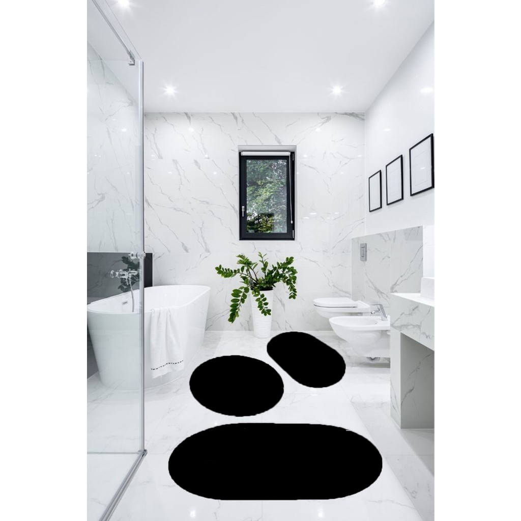 Besely 3'lü Banyo Halısı Paspası Peluş Klozet Takımı-Siyah 60X90(ELİPS)-50X60(ELİPS)-60X60(YUVARLAK) - Siyah Araca Özel Paspaslar Fiyatı