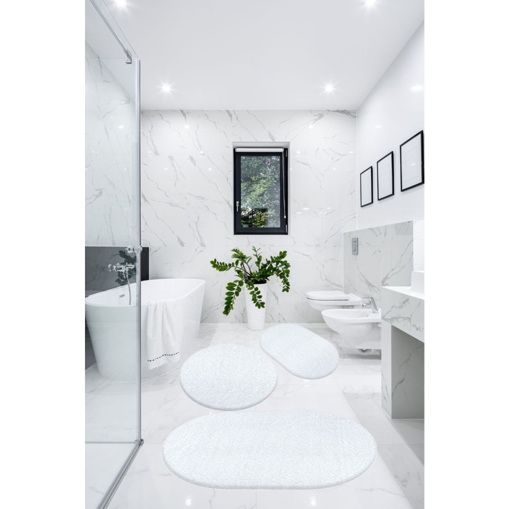 Besely 3'lü Peluş Banyo Halısı Takımı Beyaz 60X90(ELİPS)-50X60(ELİPS)-60X60(YUVARLAK) Kaymaz Tabanlı Elips ve Yuvarlak Desenli Anne Bebek Oyuncak Fiyatı