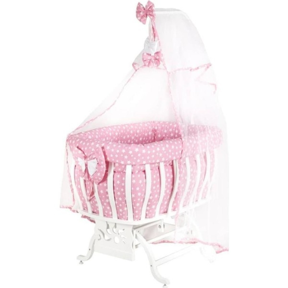 Beşik Fabrikası Beyaz Sepet Beşik ve Pembe Uyku Seti - 60 x 90 cm Beşik Fiyatı