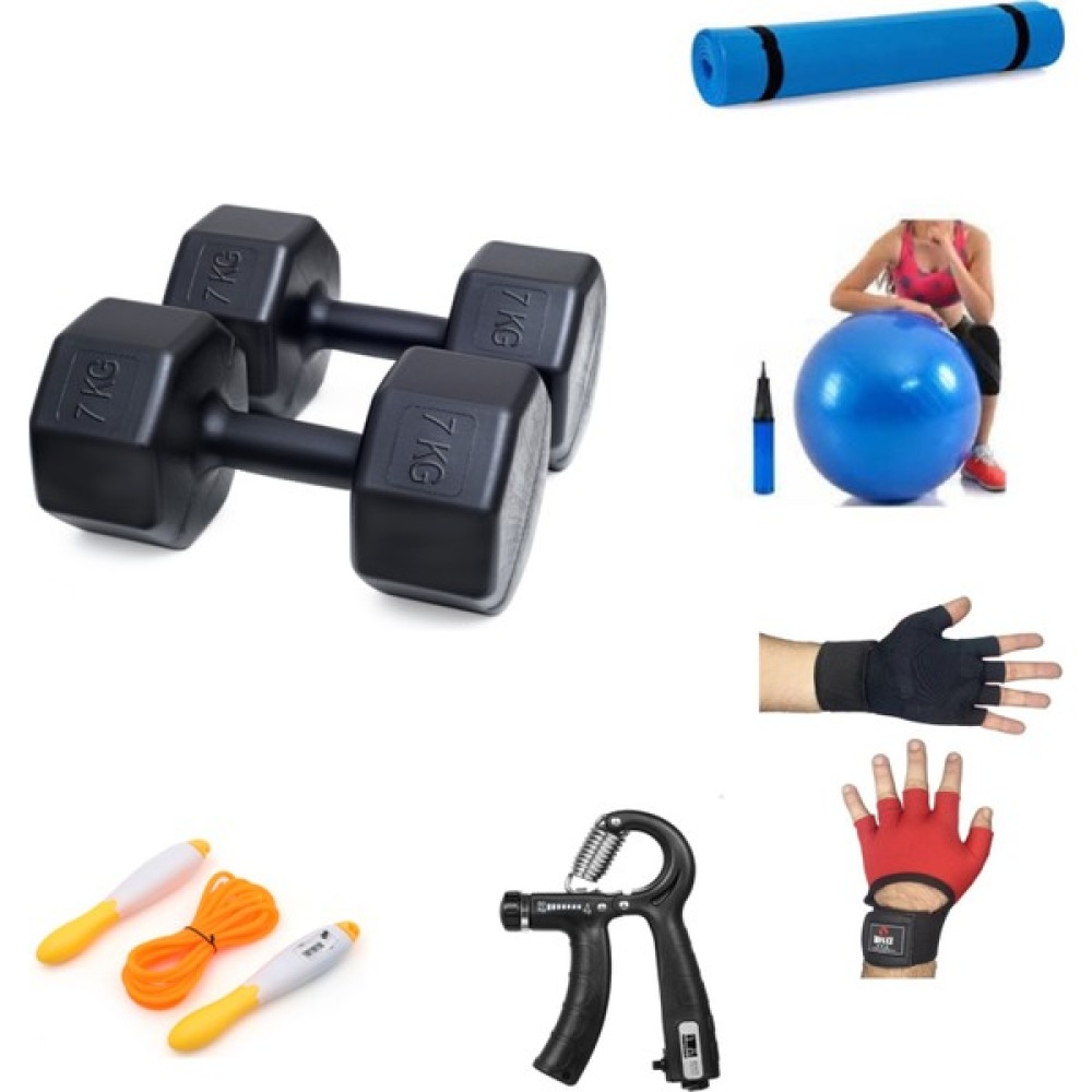 Besinistanbul Ps Spor 7 kg Dambıl x 2 Adet = 14 kg + 5 Çeşit Plastes ve Egzersiz Seti Dambıllar & El / Ayak Ağırlıkları Fiyatı
