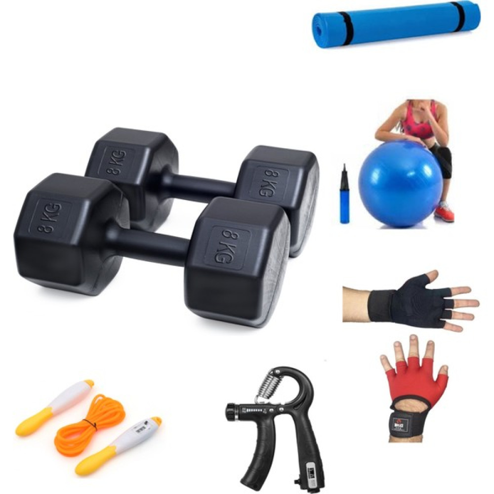 Besinistanbul Ps Spor 8 kg Dambıl x 2 Adet = 16 kg + 5 Çeşit Plastes ve Egzersiz Seti Dambıllar & El / Ayak Ağırlıkları Fiyatı