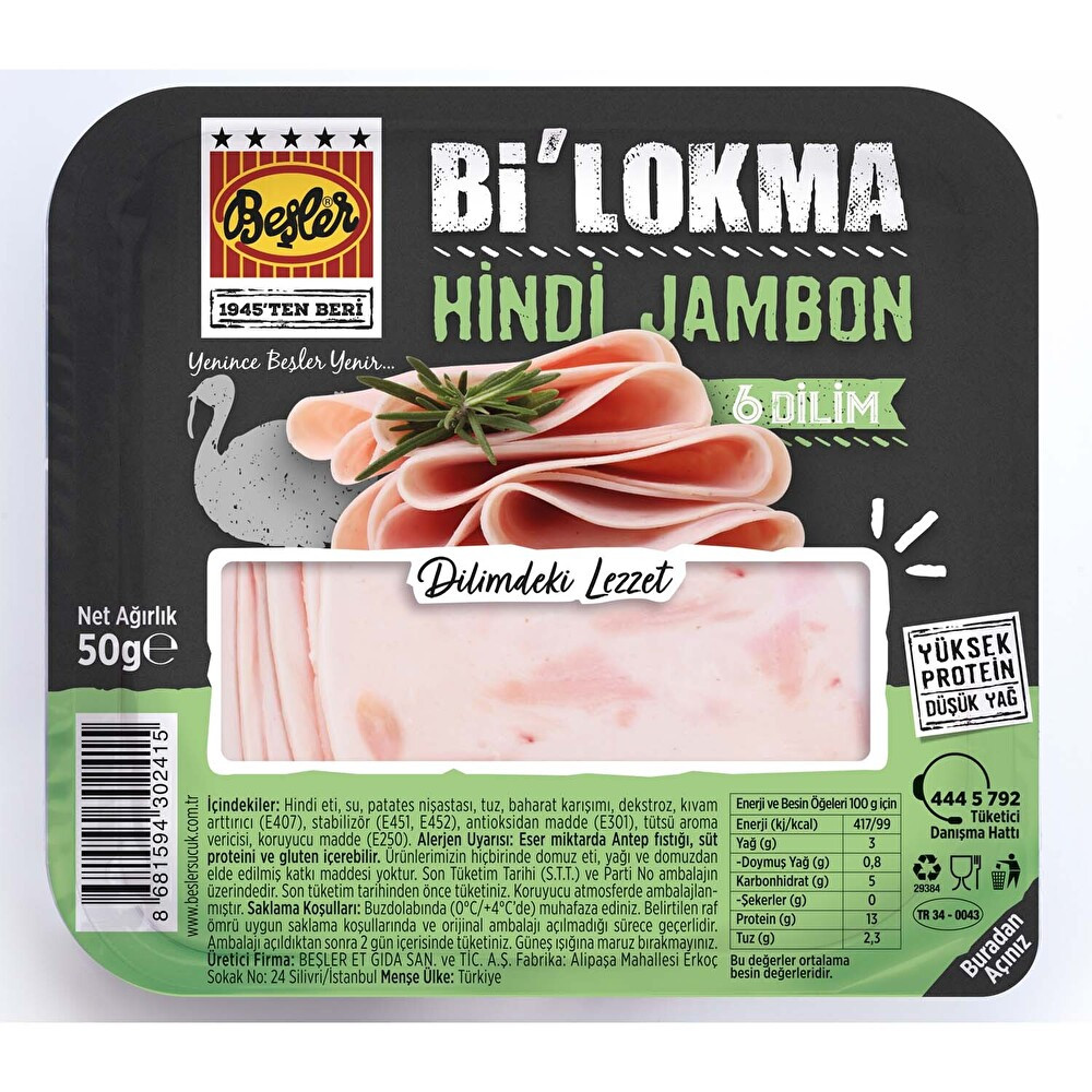 Beşler Bi Lokma Hindi Jambon 50 G Şarküteri Fiyatı