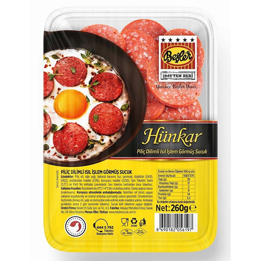 Beşler Hünkar Piliç Dilimli Isıl İşlem Görmüş Sucuk 260 G Şarküteri Fiyatı