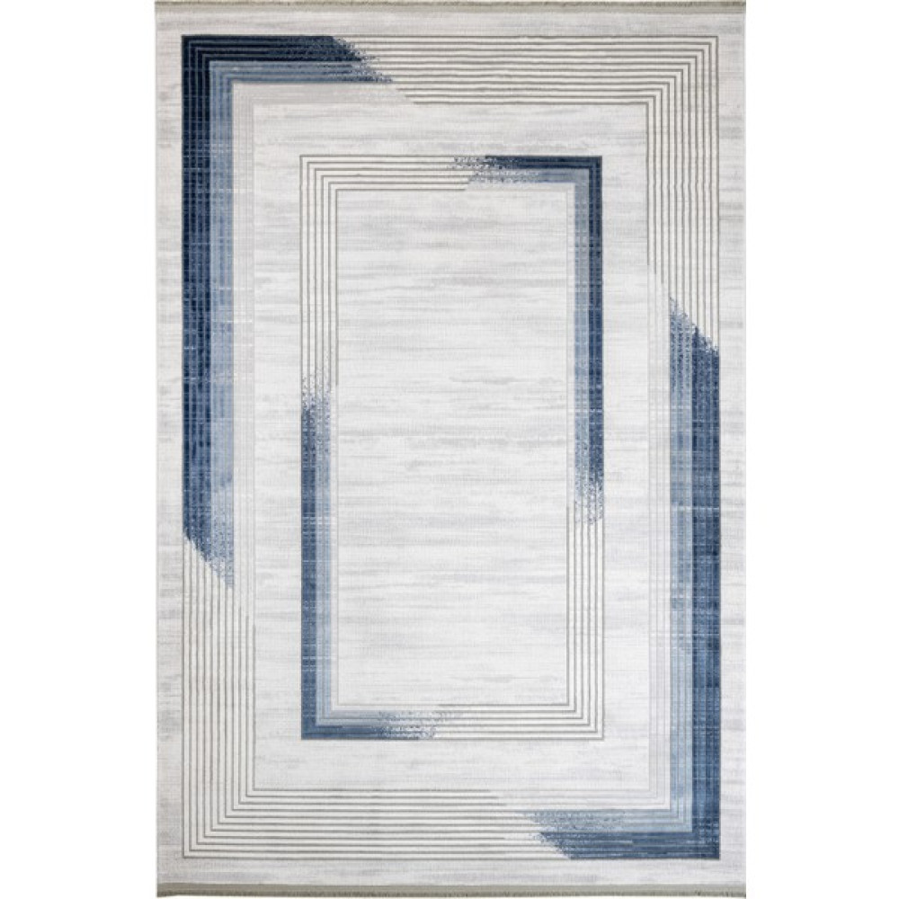 Bespoky Cornflower Mavi Çerçeveli Makine Salon Halısı Yolluk - 155 x 233 cm Salon Halısı Fiyatı