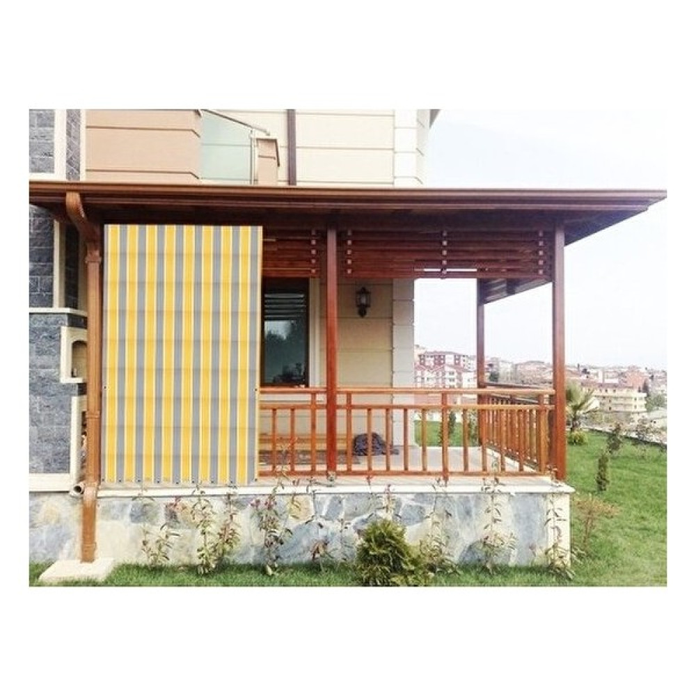 Best Always Çizgili Balkon Perdesi+Branda+Güneşlik En x Boy - 200 x 260 cm - Sarı - Gri Güneşlik Fiyatı