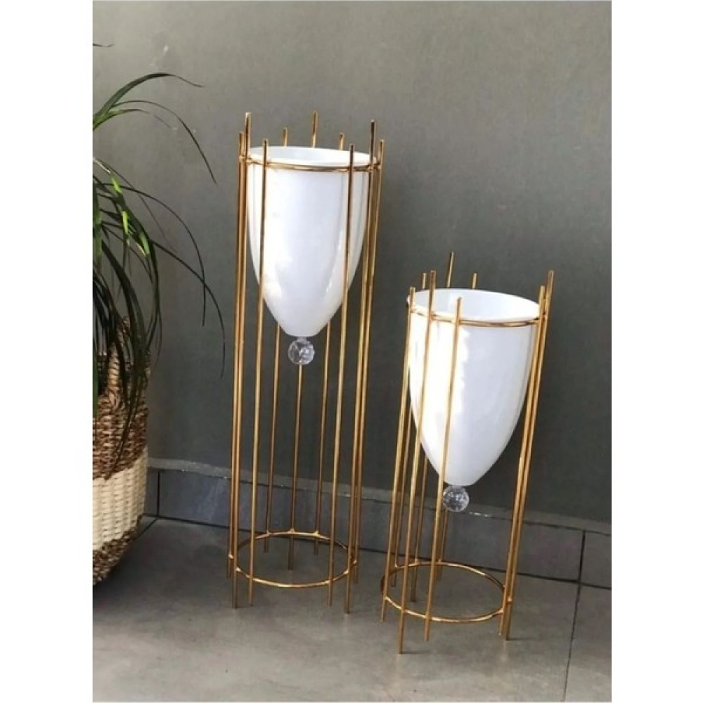 Best Hırdavat Besthırdavat Dekoratif 2'li Gold Kaplama Çiçeklik Saksılık Saksı ve Aksesuarları Fiyatı