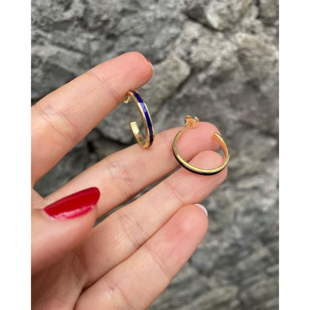 Best My Silver Kadın Gümüş Lacivert Mineli Halka Küpe (1.8 Cm) 0021 Gümüş Küpe Fiyatı