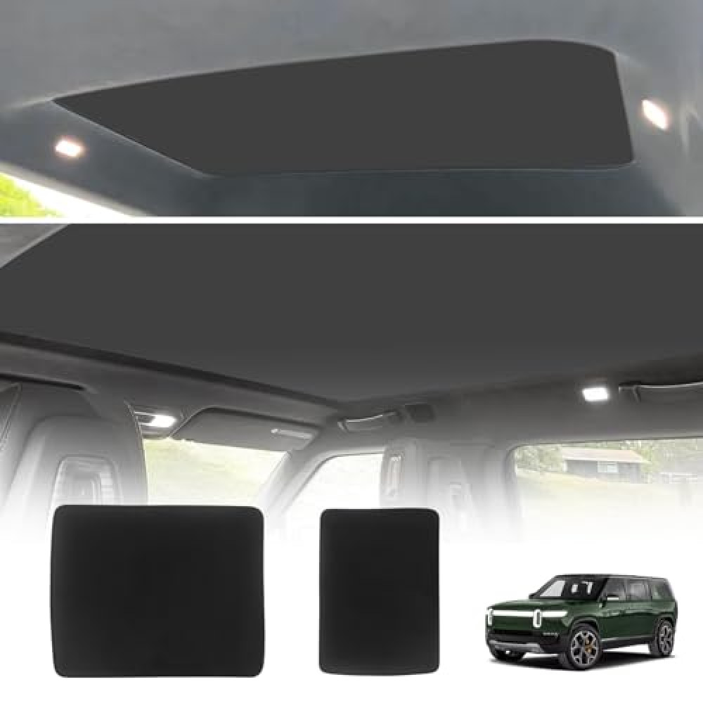 BestEvMod Foldable Roof Sunshade Compatible with 2022-2025 Rivian R1S Accessories Upgraded Heat Reflective Tech Accessories Sunroof Reflective Sun Shade(Front+Rear Black)