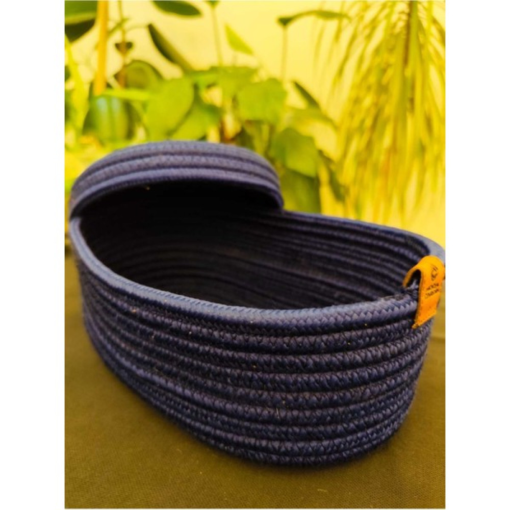 Bestiva  jüt Hasır Sepet Oval Kapaklı Organizer 30x20x17 - 140 - Lacivert Sepet Fiyatı