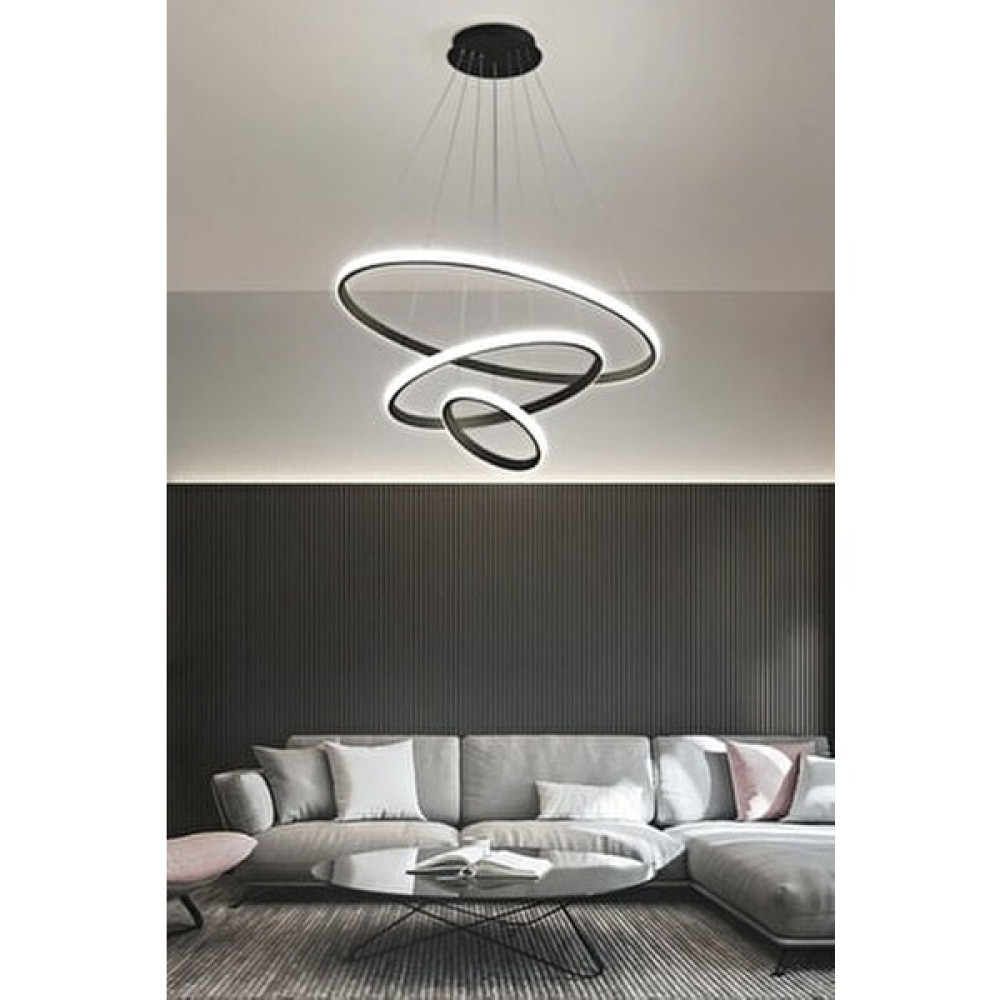 bestof tasarım Oturma Odası Salon Yatak Odası Siyah 3lü Ledli Avize - LED RENK - Günışığı Avize Fiyatı