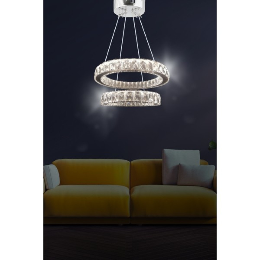 bestof tasarım Zilla 2'li Modern Sarkıt Kristal Taşlı LED Avize - 3 Renk Kumandalı - ( Beyaz - Sarı - Gün Işığı ) - Siyah - 1'li Avize Fiyatı