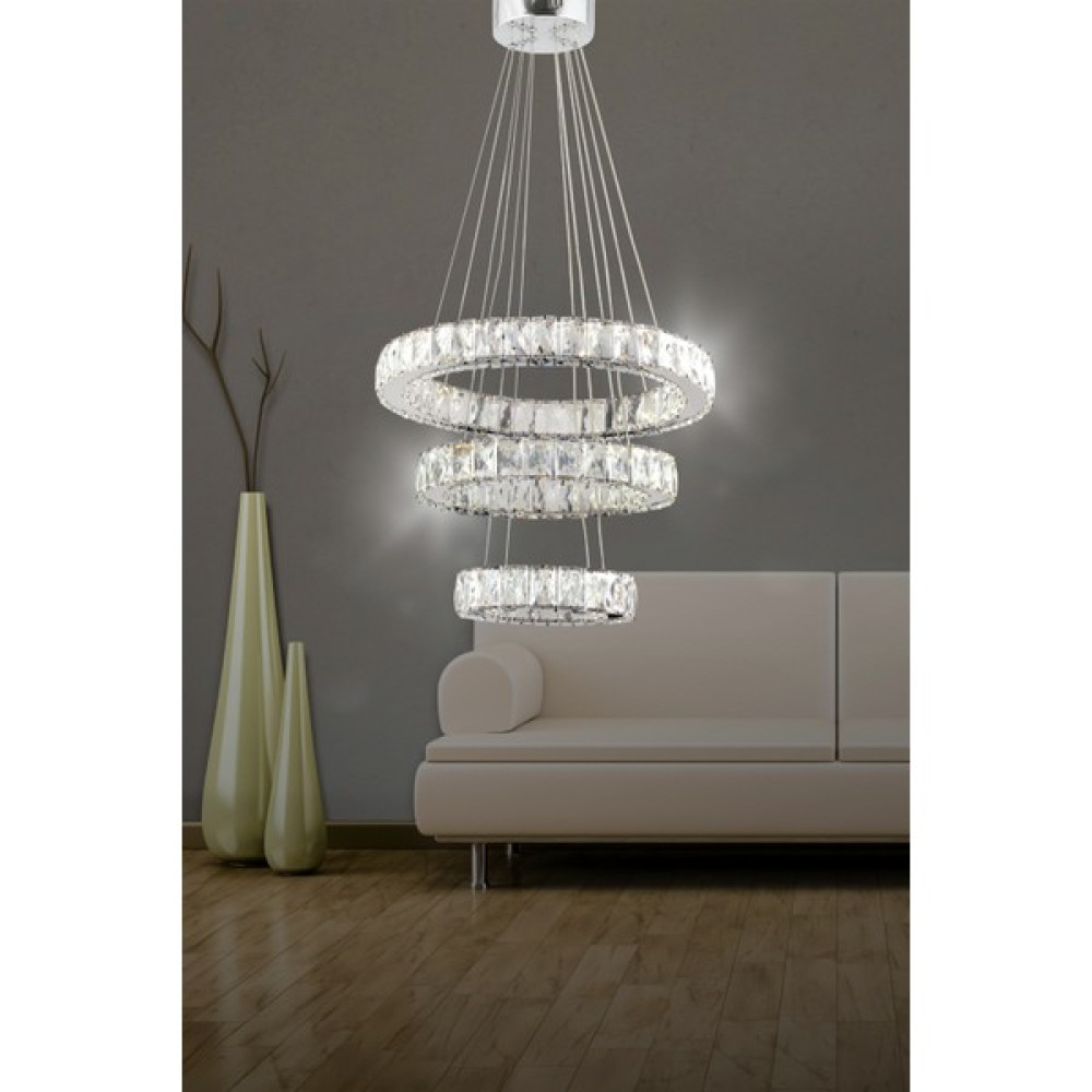 bestof tasarım Zilla 3'lü Modern Sarkıt Kristal Taşlı LED Avize - 3 Renk Kumandalı - ( Beyaz - Sarı - Gün Işığı ) - Siyah - 1'li Avize Fiyatı